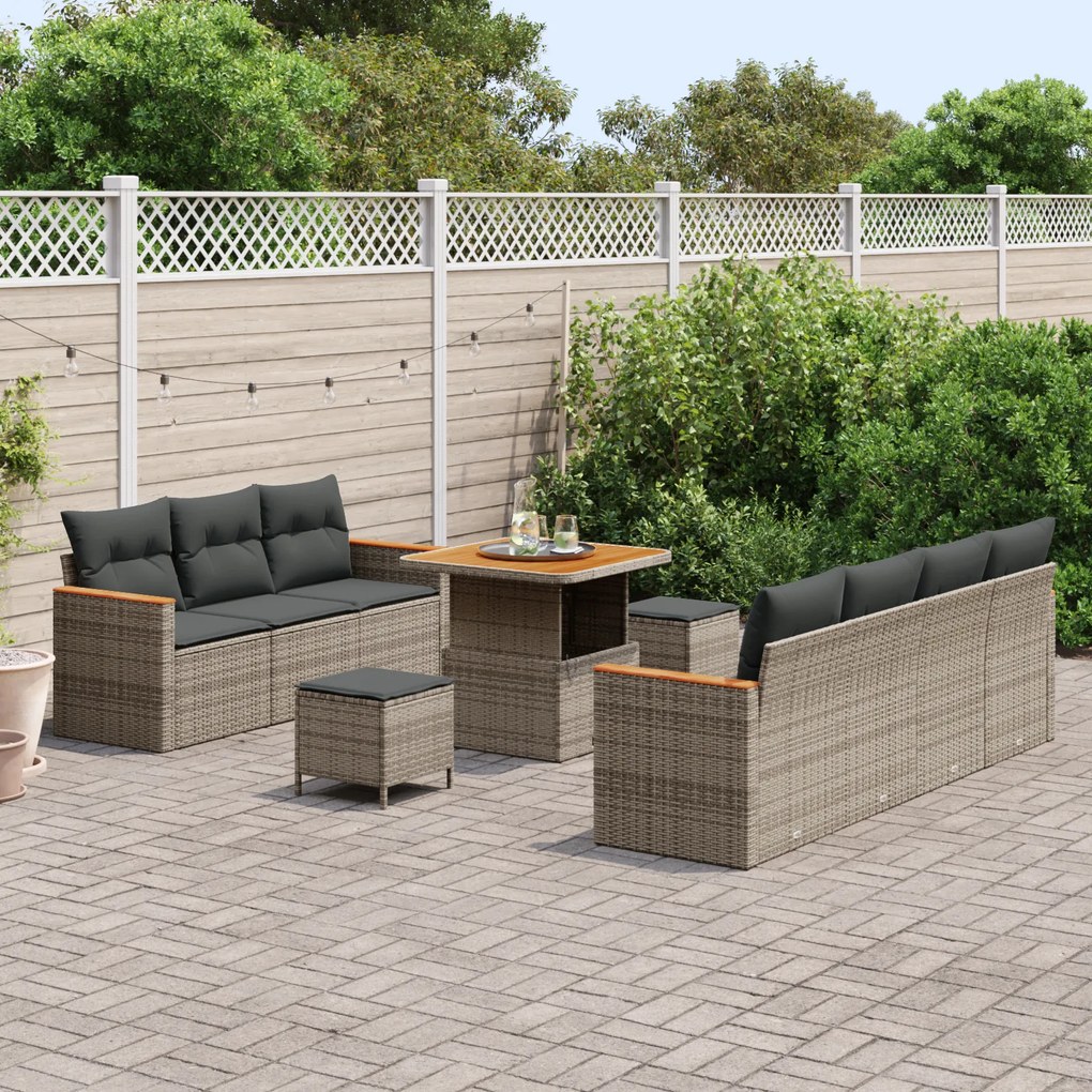 Conjunto de Sofás de Jardim vidaXL de 10 Peças com Almofadas Cinza Vim
