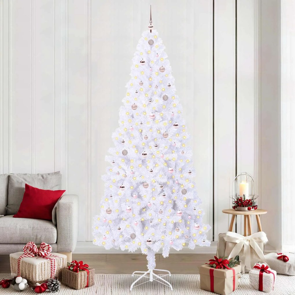 vidaXL Árvore de Natal Artificial com 300 LEDs Branco 240 cm PVC e Aço