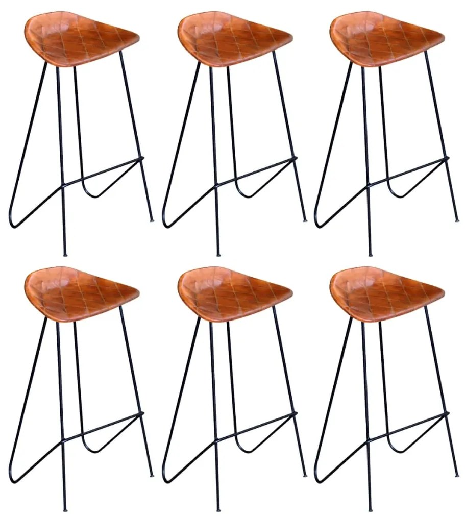 vidaXL Cadeiras de bar 6 pcs couro genuíno castanho
