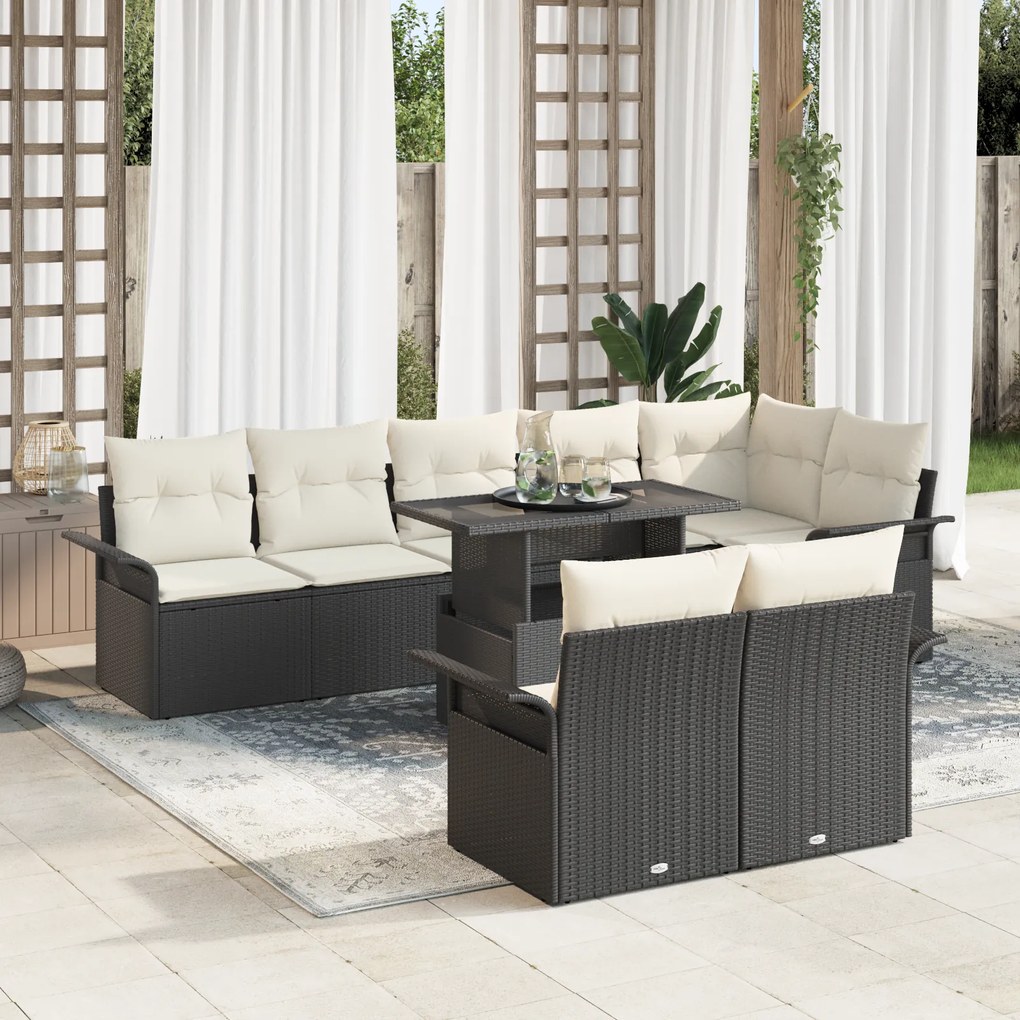 vidaXL Conjunto de Sofá de Jardim 9 Peças com Almofadas Preto Rattan Poliéster