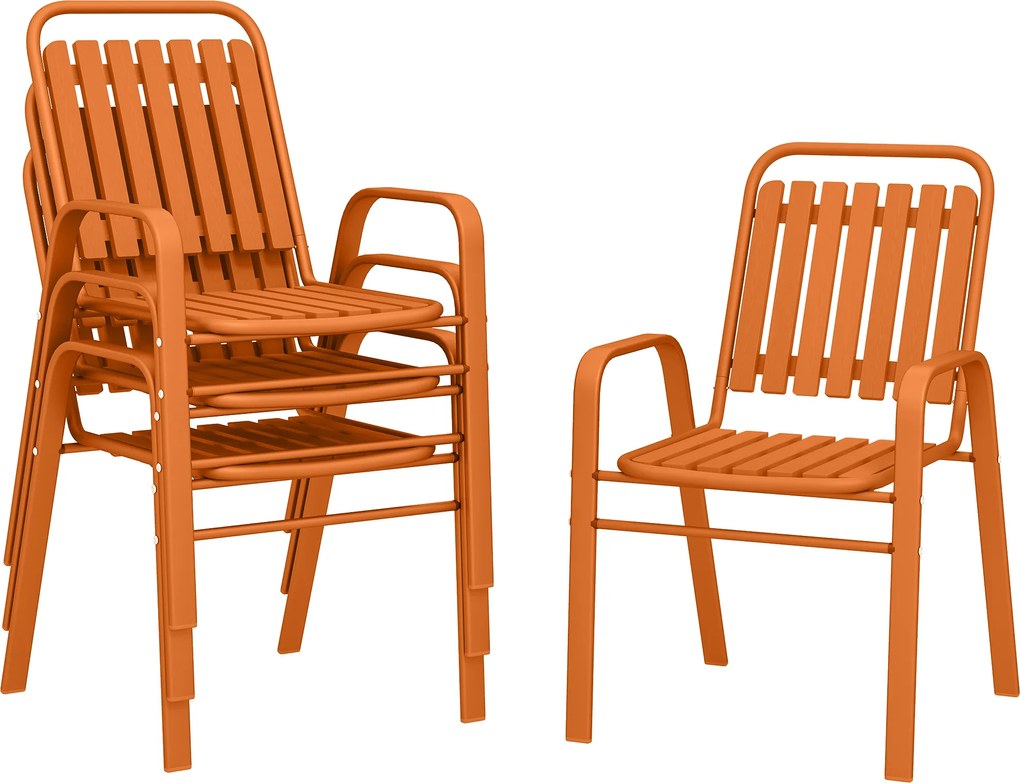 Outsunny Conjunto 4 Cadeiras de Jardim Cadeiras de Exterior Empilháveis 56x66x91 cm Laranja | Aosom Portugal