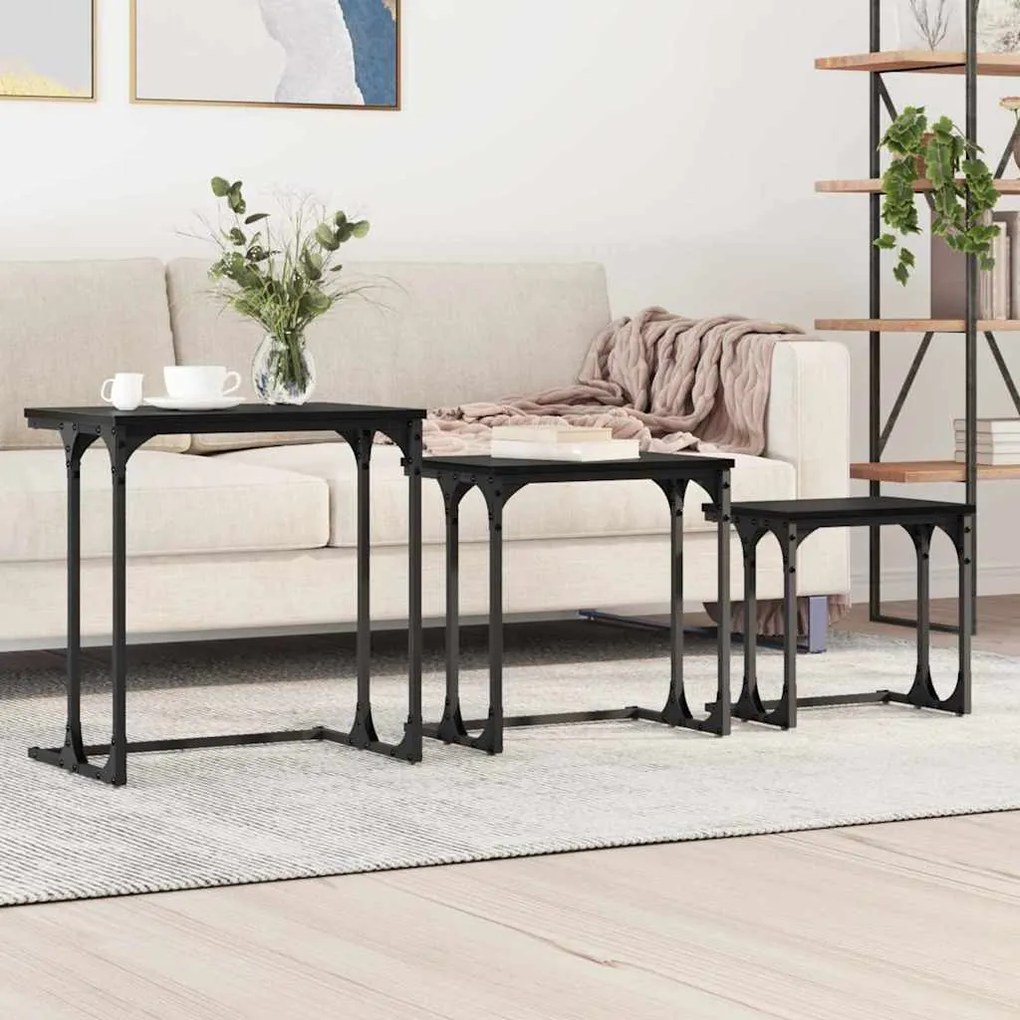 vidaXL Mesa de Café Empilhável 3 pcs Carvalho preto 50.5 x 35 x 53 cm