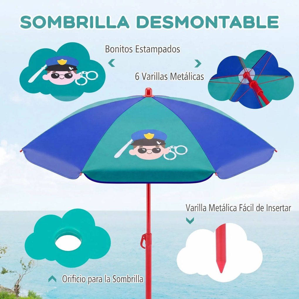 Conjunto de piquenique infantil de 4 peças com 2 cadeiras dobráveis e guarda-sol de altura ajustável para crianças dos 3 aos 6 anos, para jardim ou pá