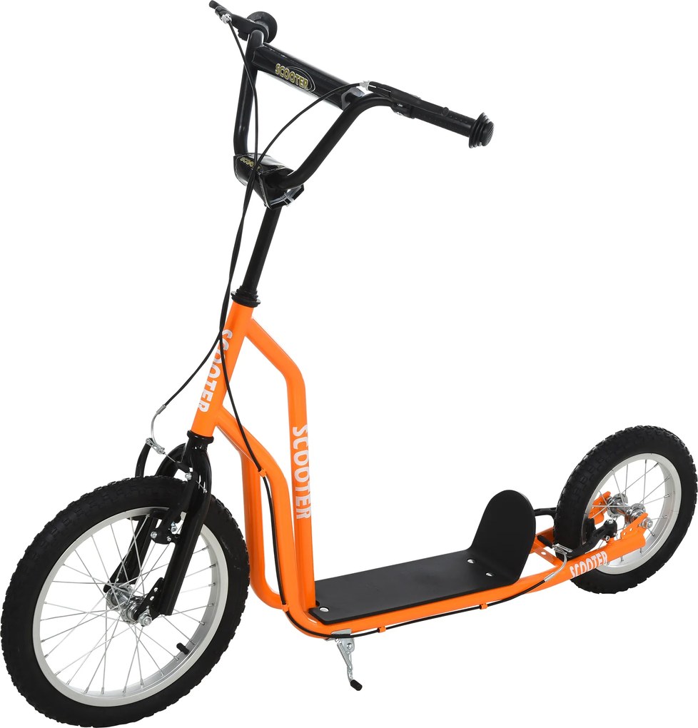 HOMCOM Trotinete infantil com guiador ajustável, rodas grandes e travão de mão, trotinete 41 cm Cityroller para meninos e meninas a partir dos 5 anos, metal, laranja | Aosom Portugal