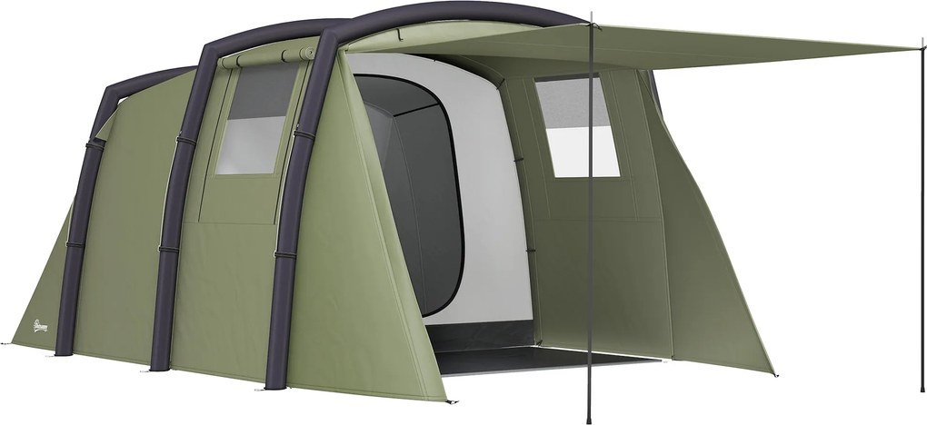 Outsunny Tenda de Campismo Inflável Familiar para 3-4 Pessoas Janelas de Malha e Bolsa de Transporte Proteção UV 50+ 440x280x195 cm Verde-Oliva | Aosom Portugal