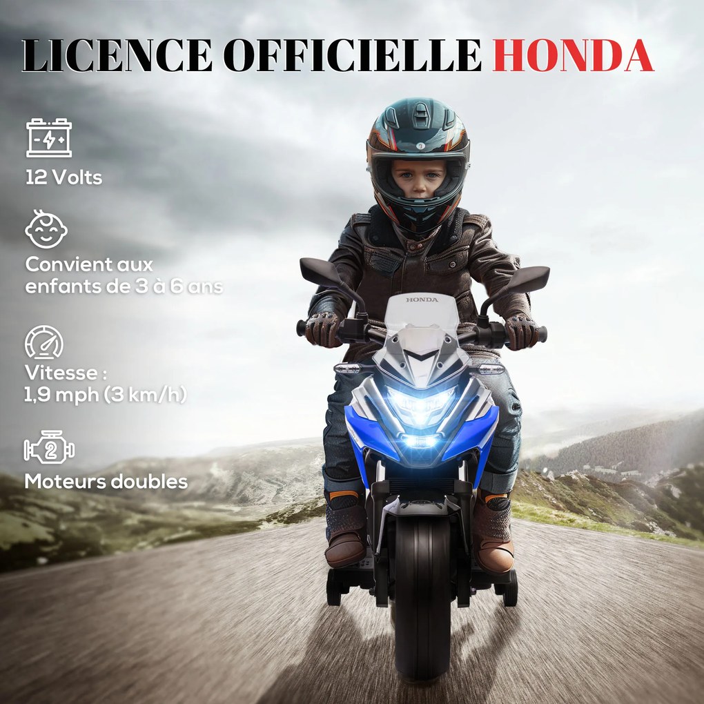 Moto elétrica para crianças - Moto de brincar Honda para crianças dos 3 aos 6 anos, com música e faróis azuis