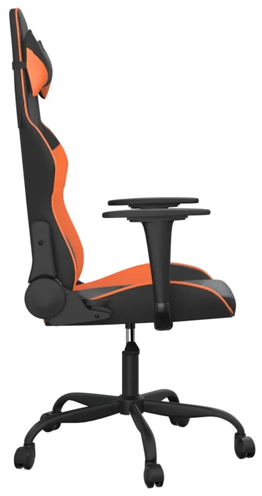 Cadeira gaming massagens couro artificial preto e laranja