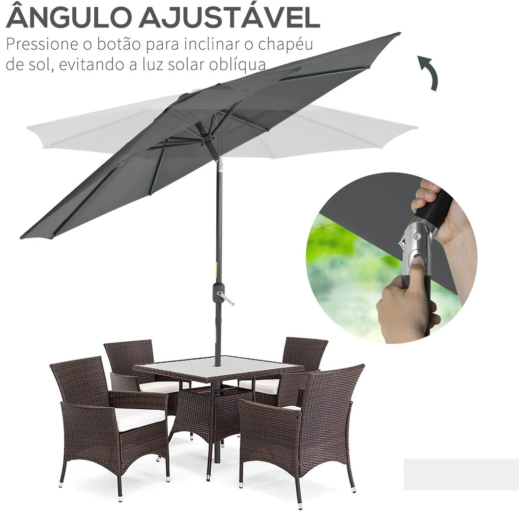 Chapéu de Sol Ø264x253cm com Proteção UV+50 Chapéu de Sol de Alumínio