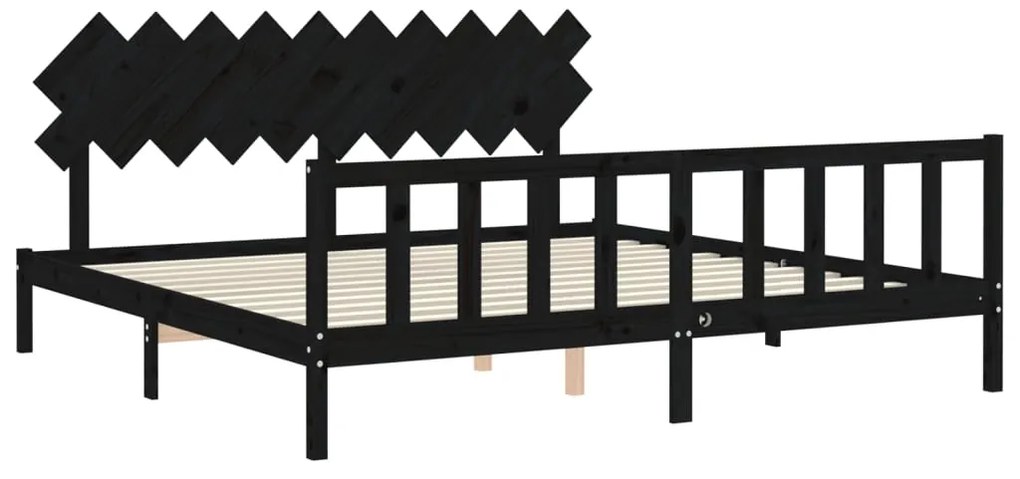 Estrutura de cama com cabeceira 200x200 cm madeira maciça preto
