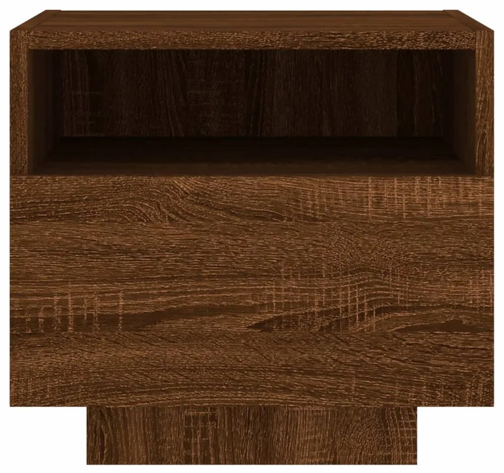 Mesa de cabeceira c/ luzes LED 40x39x37 cm carvalho castanho