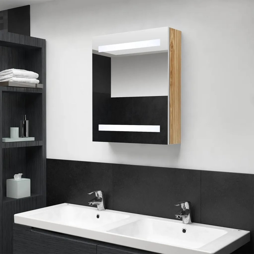 Armário espelhado casa de banho LED 50x14x60 cm branco/carvalho