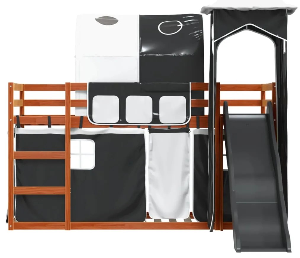 Beliche com escorrega e cortinas 90x200 cm branco e preto