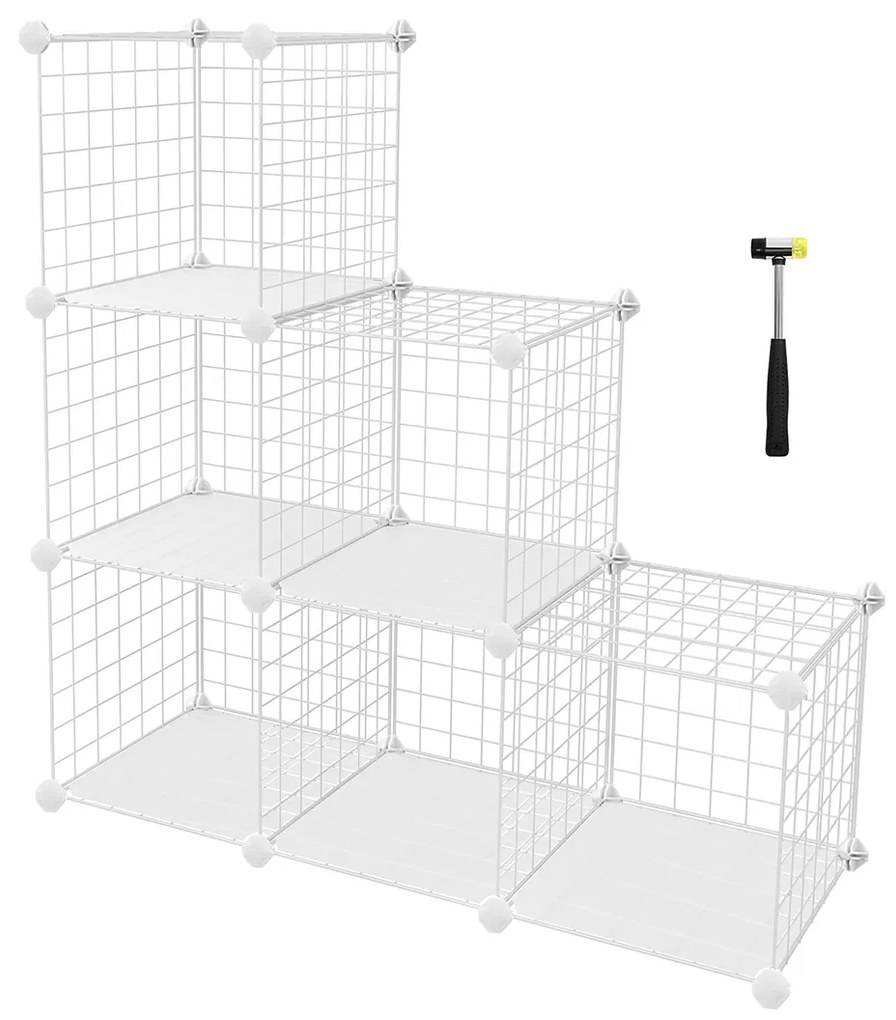 Prateleira de metal com 6 cubos interligados para arrumação | SONGMICS | 93 x 31 x 93 cm | branco | LPI111W.