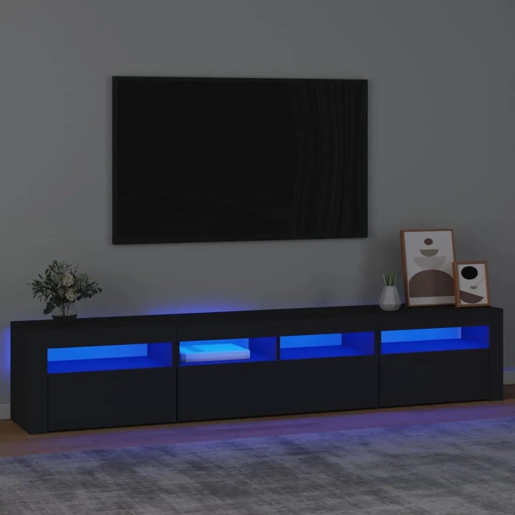 Móvel de TV com luzes LED 210x35x40 cm preto