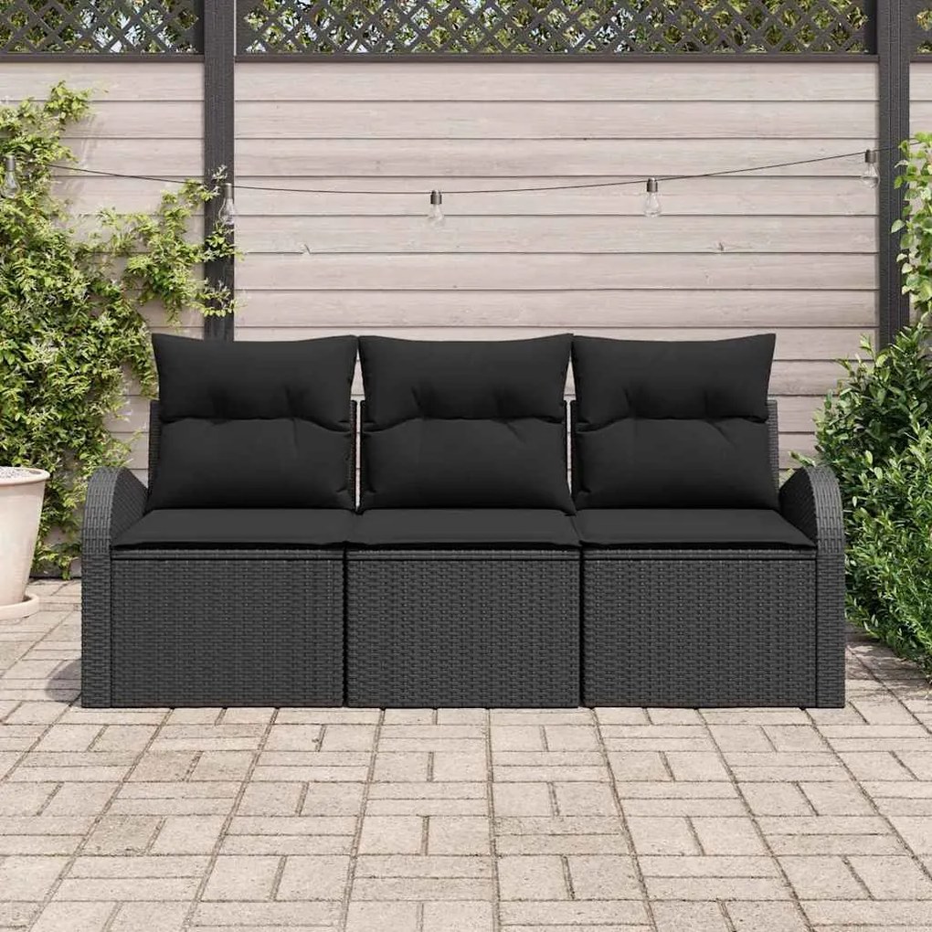 Conjunto de Sofás de Jardim vidaXL de 3 Peças com Almofadas Preto Ratt