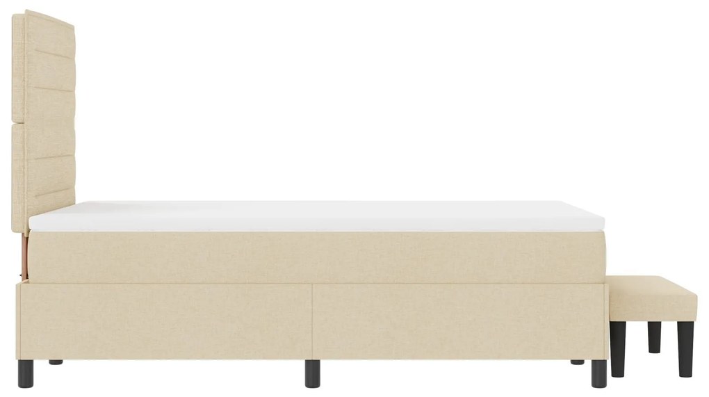 Cama Box Spring com Colchão & Banqueta Creme 120x200 cm Tecido