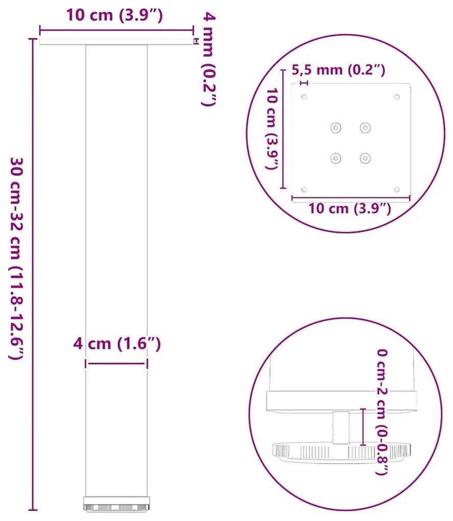 Pés para mesa de centro 4 peças aço natural 30-32 cm aço