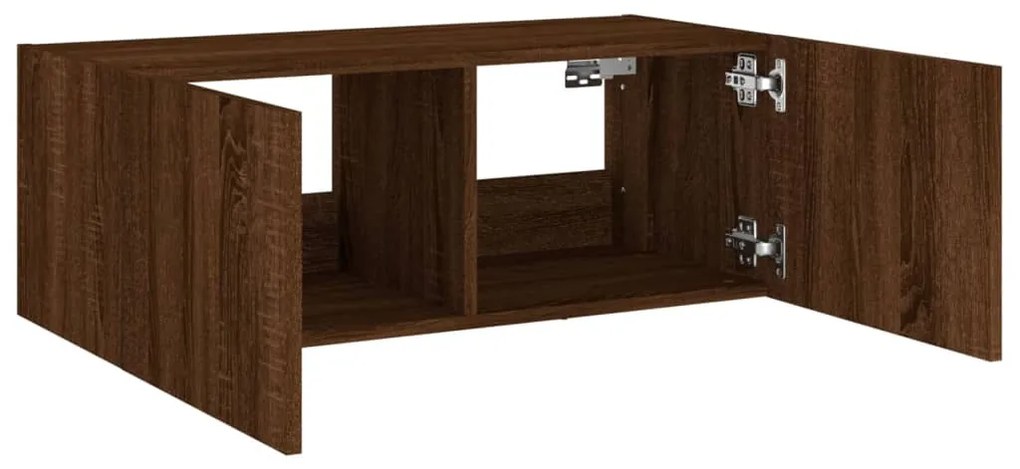 Móvel parede p/ TV c/ luzes LED 80x35x31 cm carvalho castanho