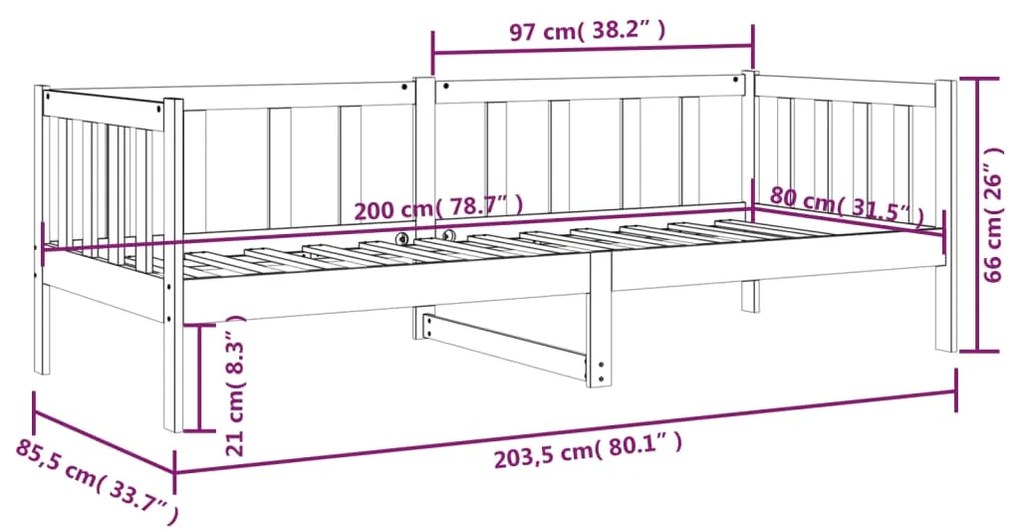 Sofá-cama sem colchão 80x200 cm madeira de pinho maciça branco