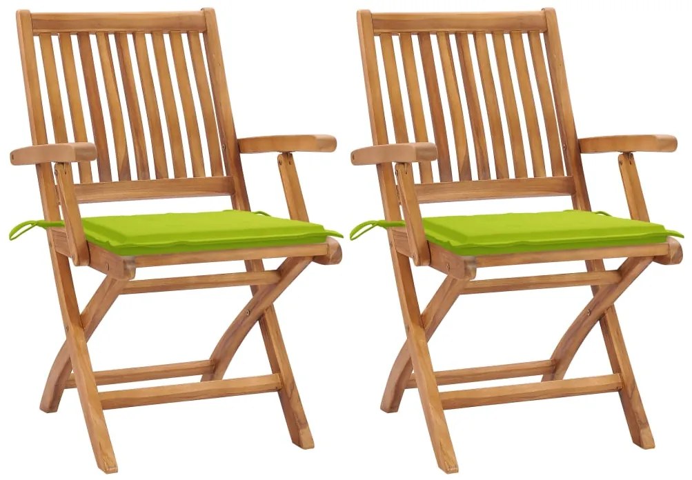 vidaXL Cadeiras jardim c/ almofadões verde brilhante 2 pcs teca maciça