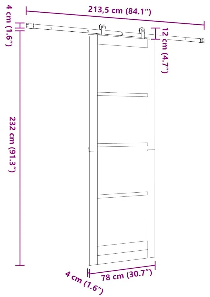Porta Deslizante com Kit de Hardware "ORKDAL" 78x232 cm
