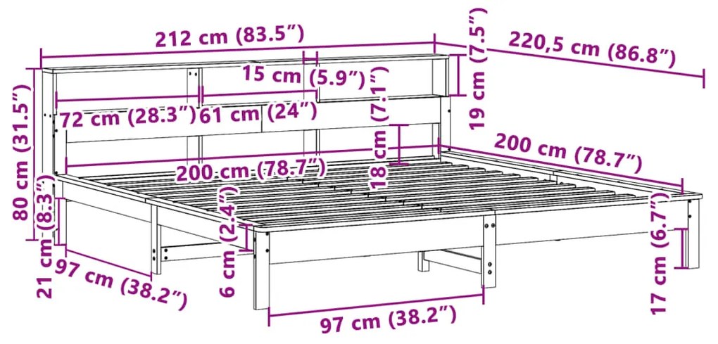 Cama sem colchão 200x200 cm pinho maciço castanho-mel