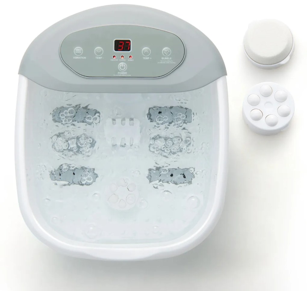 Massajador de banho para pés com pedra de massagem amovível e pérolas Footbath para pés com bolhas e vibração 33 x 39 x 18 cm Cinzento