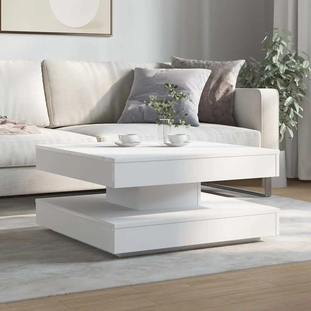 Mesa de centro rotativa a 360 graus 70x70x34,5 cm branco