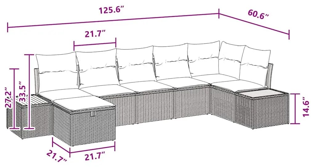 Conjunto de Sofá de Jardim com 7 Peças e Almofadas em Rattan Sintético