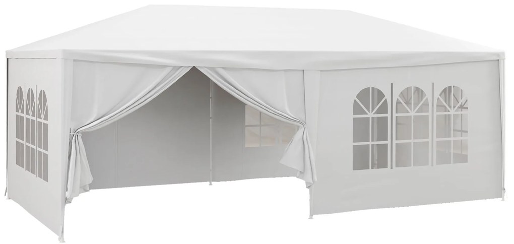 Outsunny Tenda de Jardim 583x293 cm Tenda para Festas com 4 Janelas 2 Portas com Fecho de Correr 6 Paredes Laterais  Branco