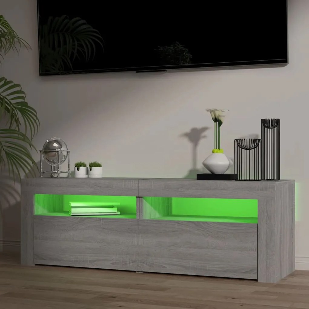 Móvel de TV com luzes LED 120x35x40 cm cinzento sonoma