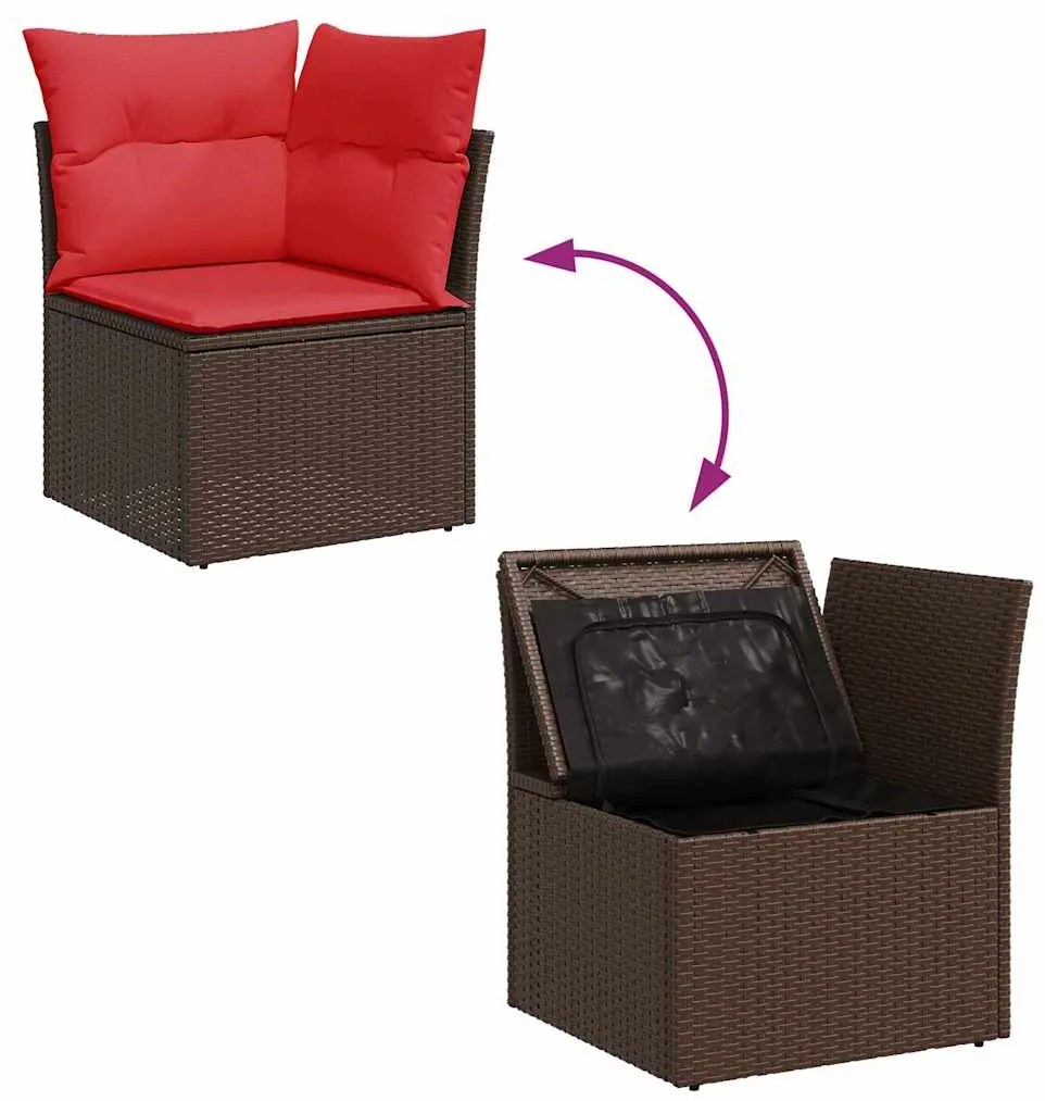 8 pcs conjunto sofás de jardim c/ almofadões vime PE castanho