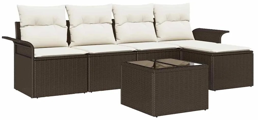 Conjunto de Sofá de Jardim vidaXL com 5 Peças e Almofadas Grey Vime Po