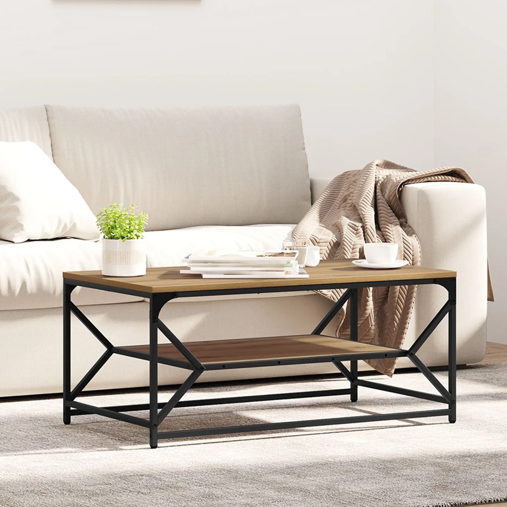 Mesa de Centro vidaXL com Prateleira em Carvalho Artesanal 90x50x40 cm