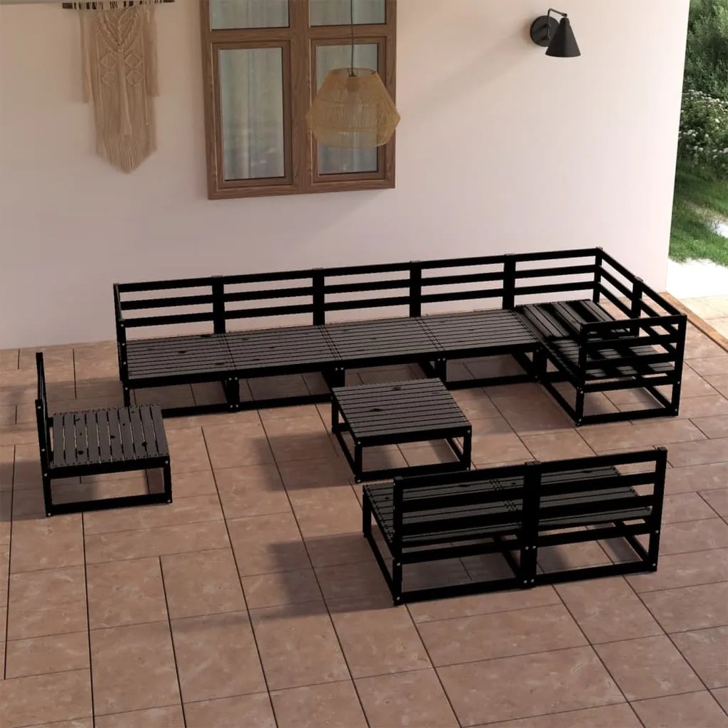 10 pcs conjunto lounge de jardim pinho maciço preto