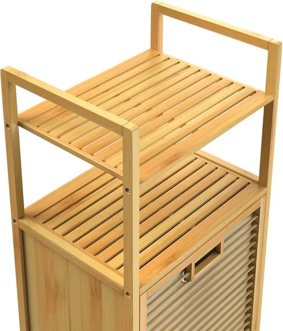 Cesto para roupa suja (43 L) em bambu com 2 prateleiras 95 x 40 x 30 cm Castanho