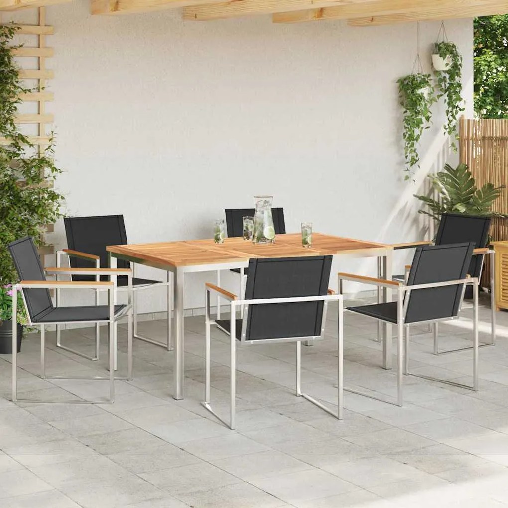 Conjunto de Jantar para Jardim com 7 Peças da em Madeira de Teca e Aço