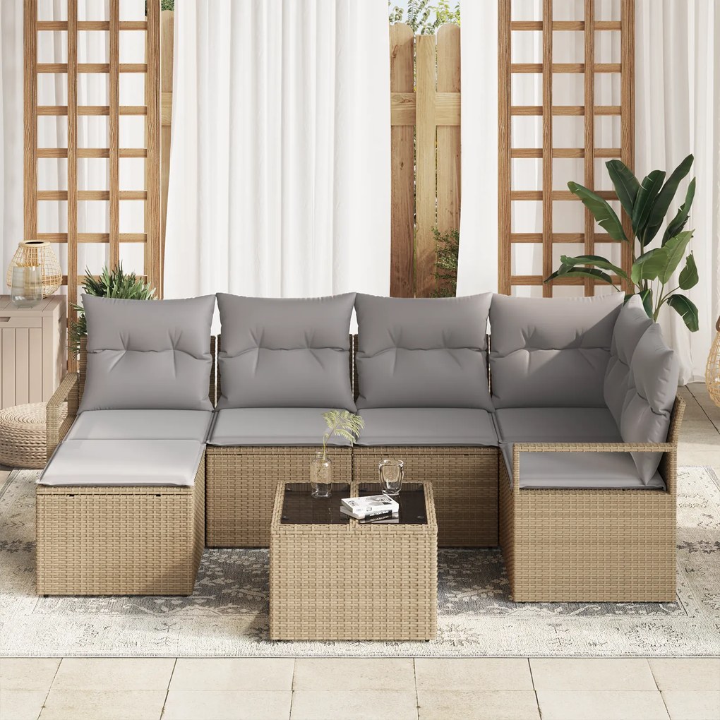 Conjunto de Sofá de Jardim vidaXL de 7 Peças com Almofadas em Poliratt