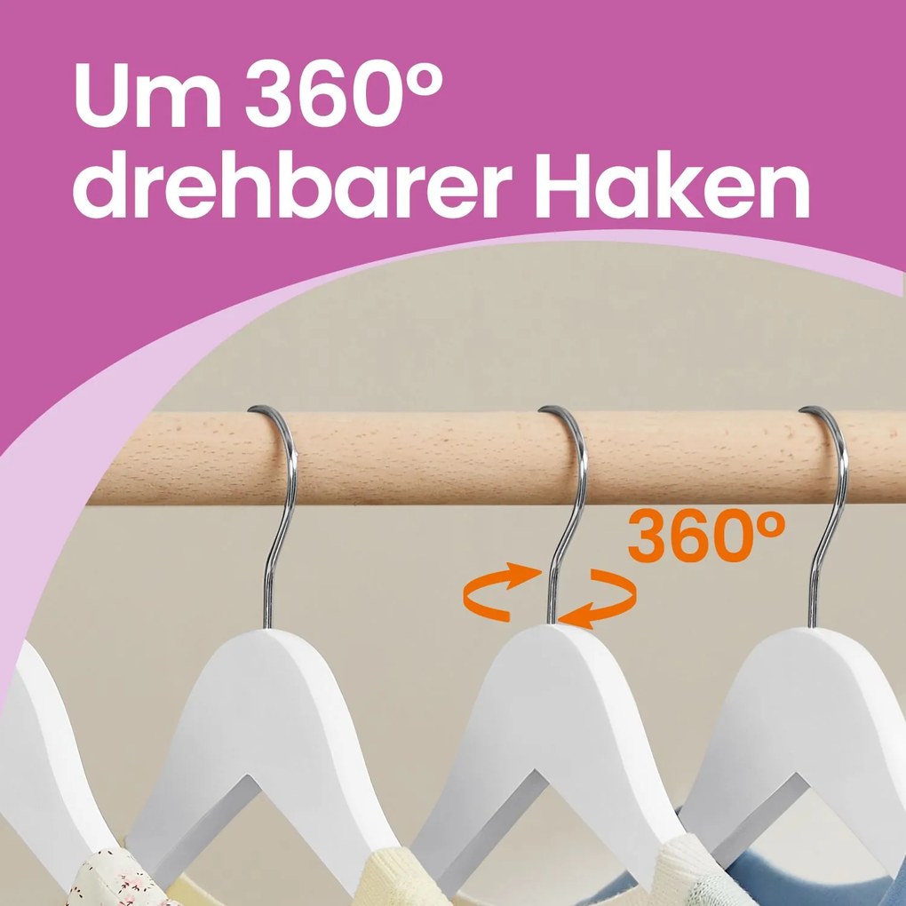 Cabides para crianças em madeira de ácer, 20 unidades, brancos