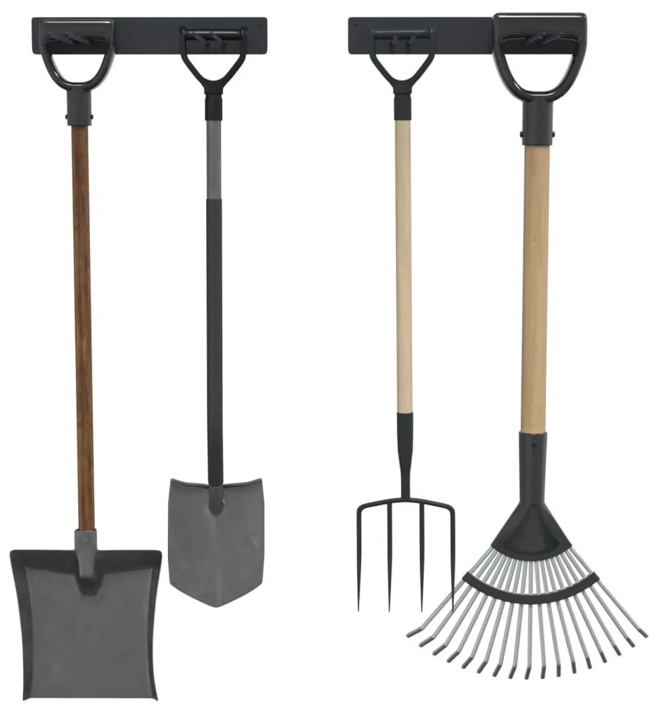 Suportes de parede p/ ferramentas de jardim 2 pcs aço preto
