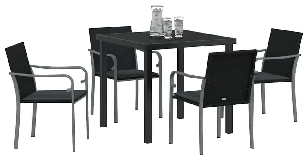 Conjunto de Jantar de Jardim com Almofadas - Rattan Preto e Polipropil