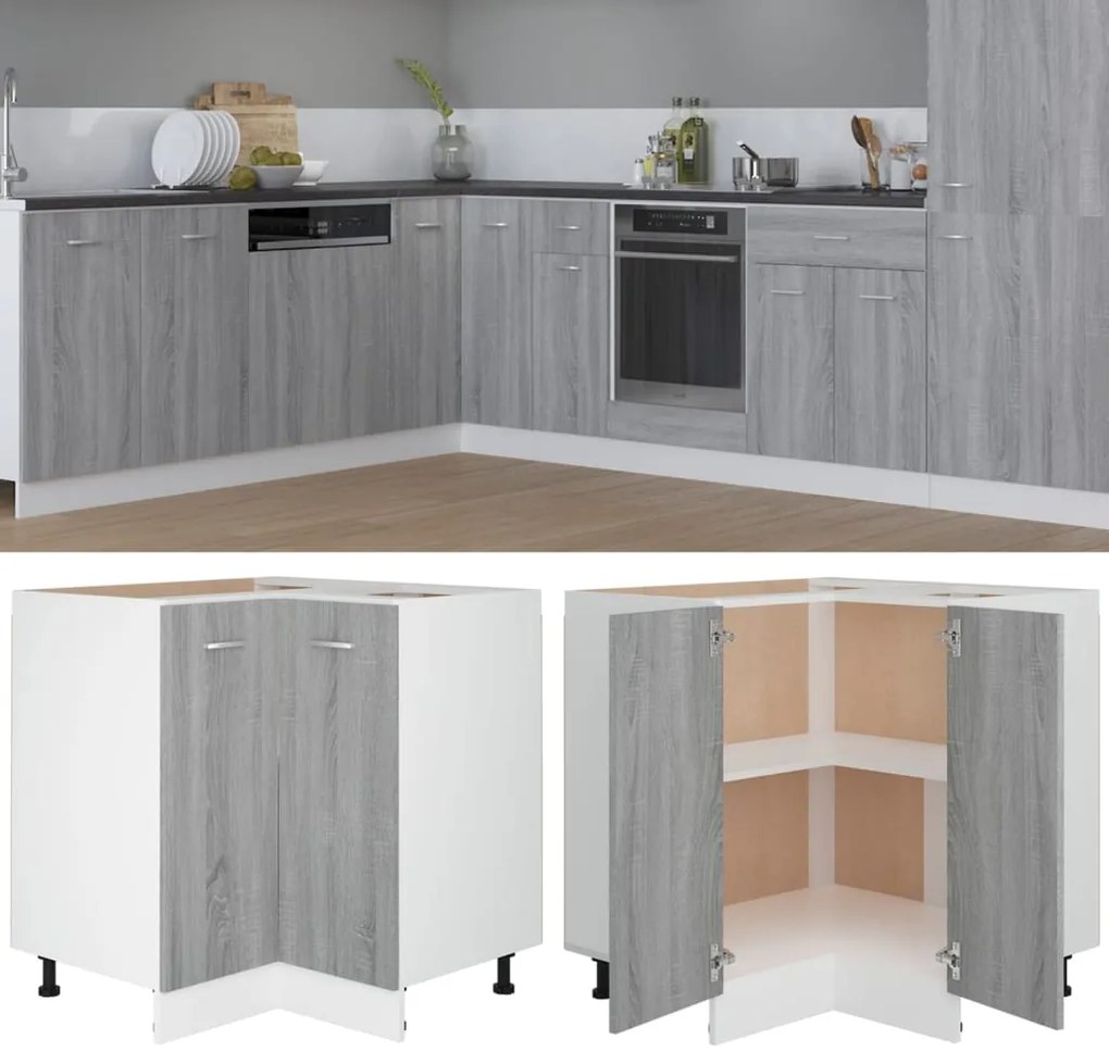 815583 vidaXL Armário cozinha 75,5x75,5x80,5cm derivados madeira sonoma cinza