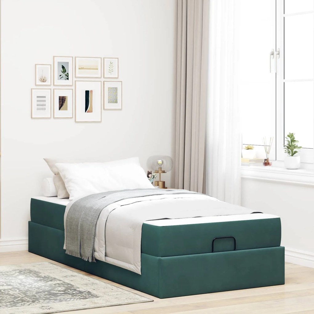 vidaXL Estrutura de cama com colchão com colchão 2 pcs Verde Veludo