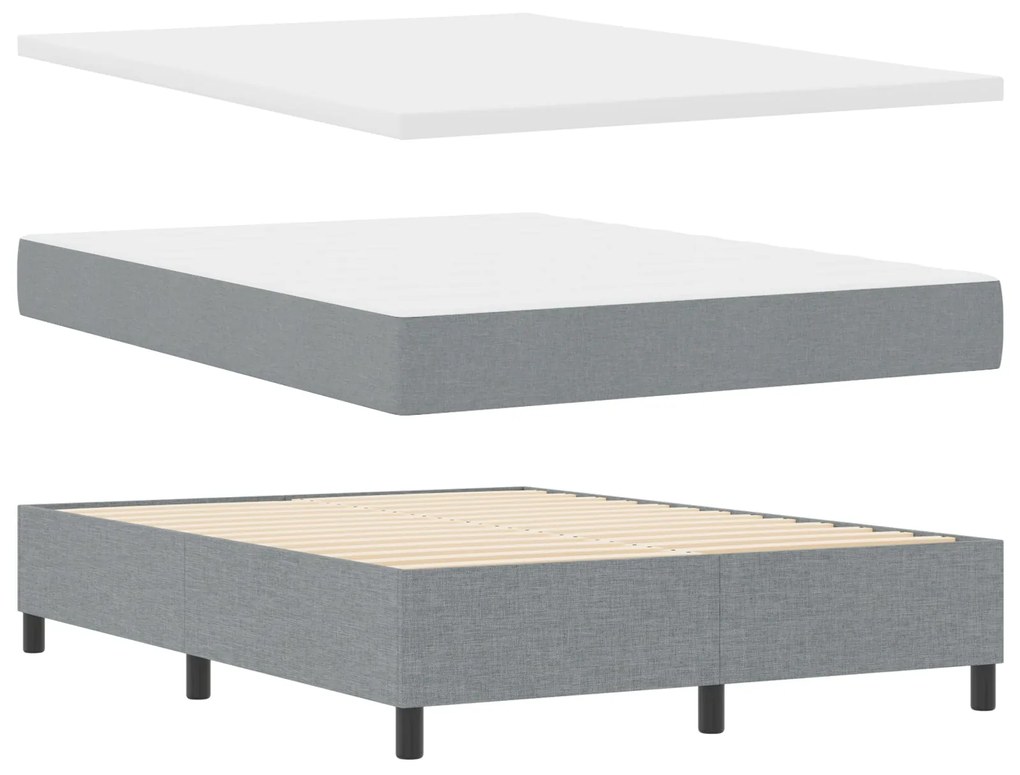 Cama Box Spring com Colchão Cinza Claro 140x200 cm Tecido