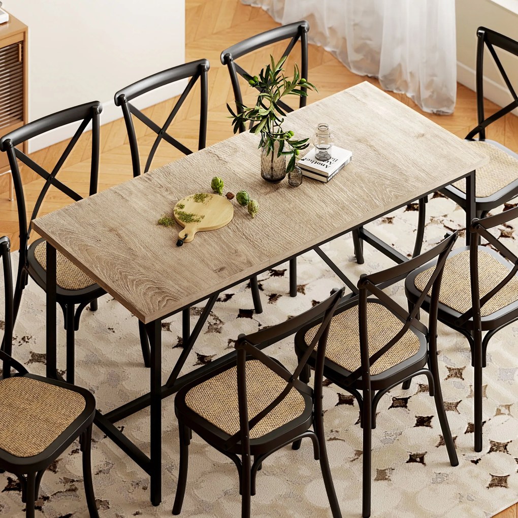 Mesa de jantar retangular para 6-8 pessoas (CADEIRAS NÃO INCLUIDAS), mesa de cozinha de estilo industrial, 180 x 80 x 75,5 cm, com efeito de madeira n