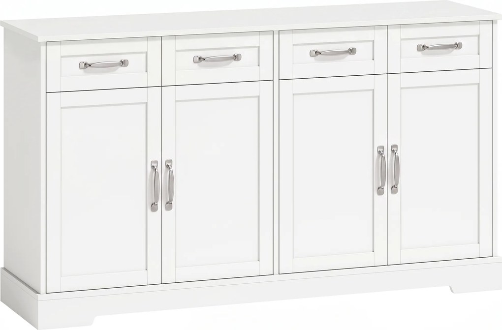 HOMCOM Buffet para Cozinha com Gavetas, Portas, Prateleiras Ajustáveis, Estilo Shaker, Dispositivo Anti-Tombamento, 140x38x80cm, Branco | Aosom Portugal