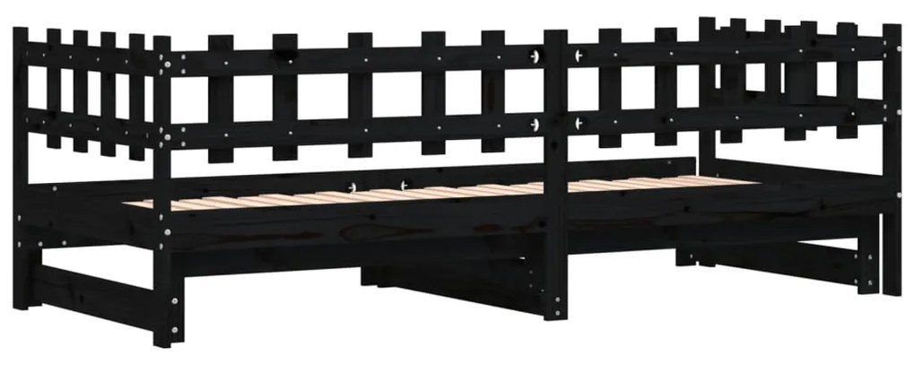 Sofá-cama de puxar 2x(90x200) cm pinho maciço preto