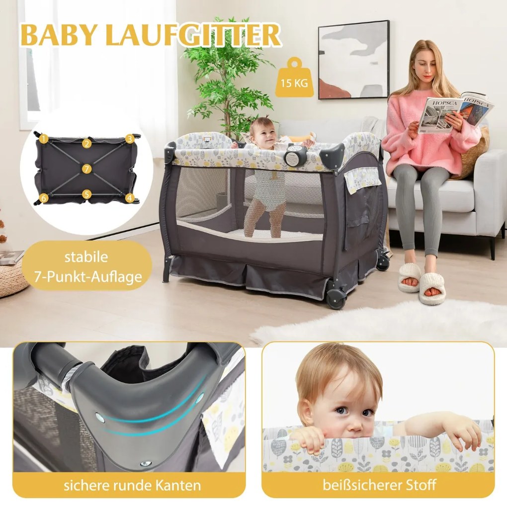 Cama de viagem 4 em 1 com colchão, cama dobrável com dossel ajustável flores