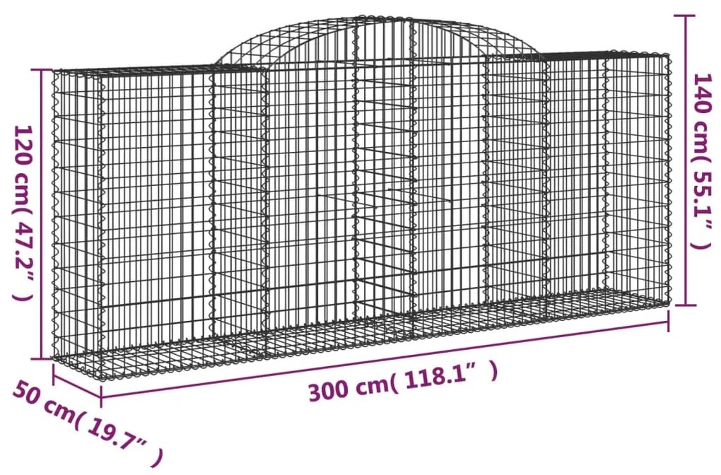 Cestos gabião arqueados 8pcs 300x50x120/140cm ferro galvanizado