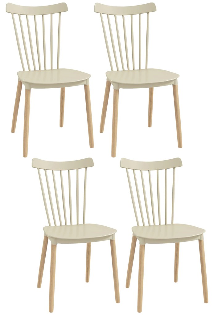 HOMCOM Conjunto de 4 Cadeiras Estilo Nórdico com Encosto Alto e Pés de Madeira de Faia 43x52,5x83cm Bege e Madeira | Aosom Portugal